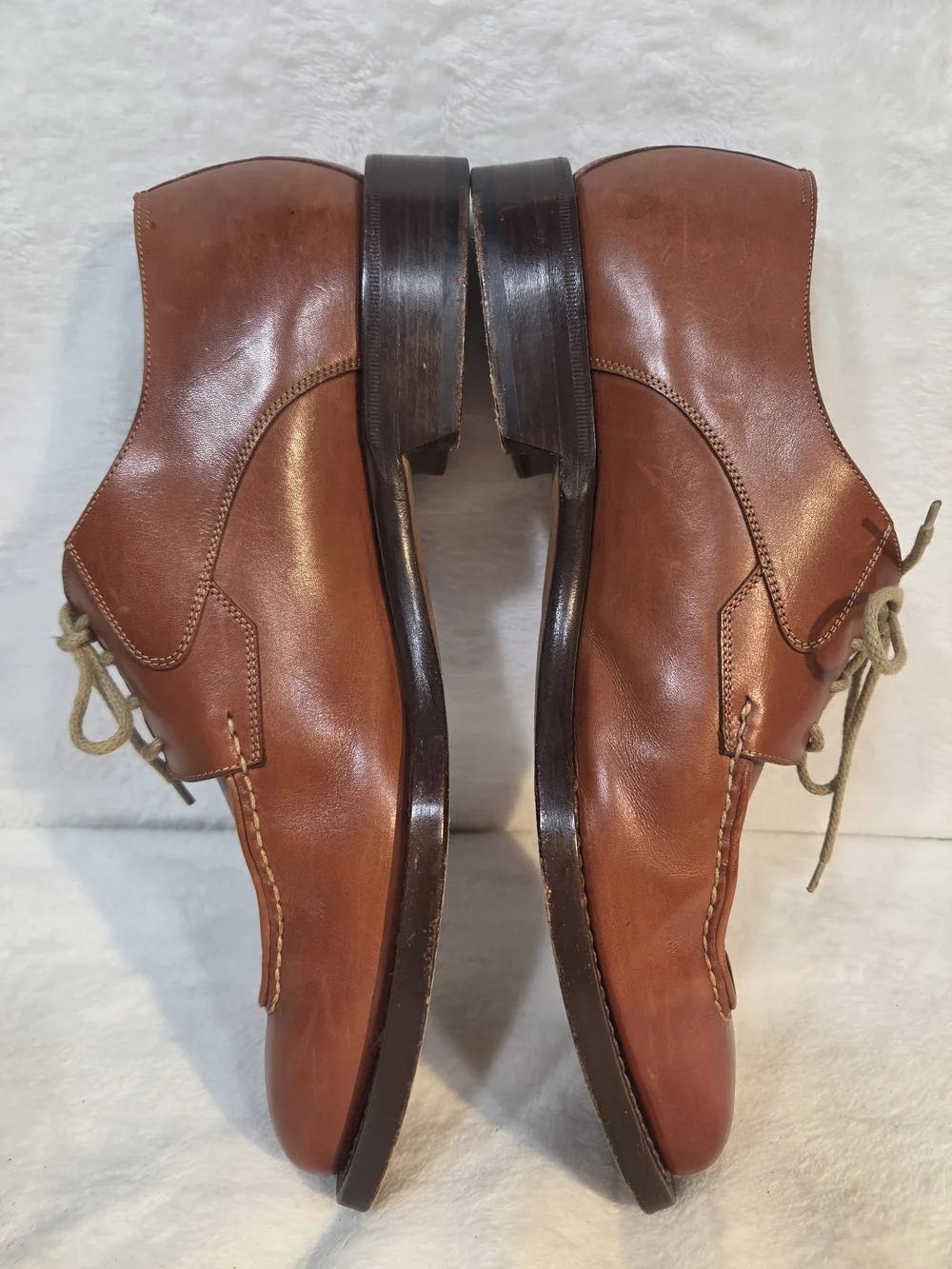 Bruno Magli Italian Platinum Caton Cognac Brown Leather Lace-Up Oxfords Vtg